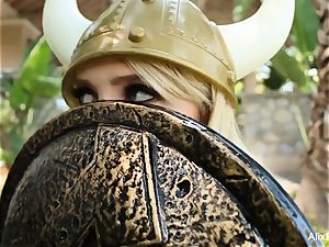Viking Alix pokes herself with a unicorn horn